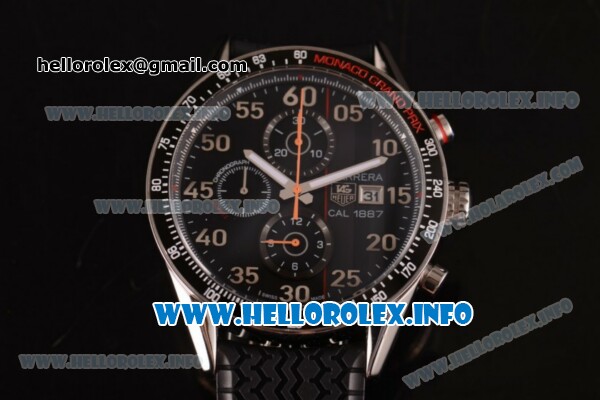 Tag Heuer Carrera Calibre 1887 Automatic Chronograph Miyota Quartz Steel Case with Black Dial Orange Second Hand and Black Rubber Strap - Click Image to Close